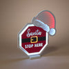 16.79"H UL Electric Infinity Lighted "Santa STOP HERE" Sign w/ Santa Hat