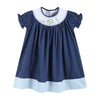Lil Cactus- Dark Blue Nativity Smocked Bishop Dress