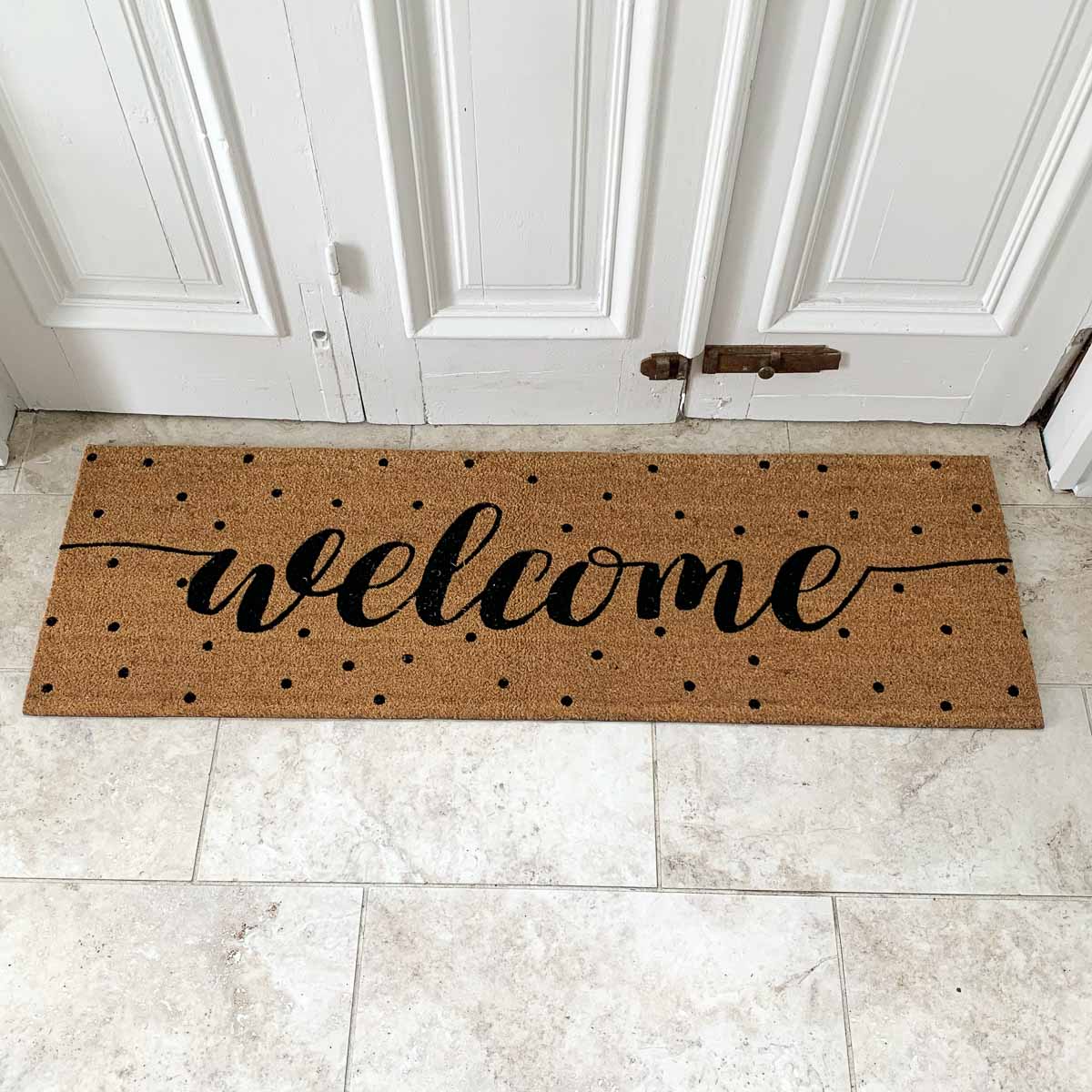 Welcome Polka Dot Coir Doormat 56x18