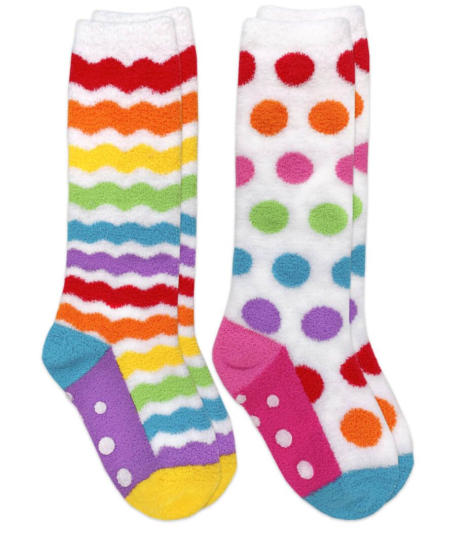 Jefferies Rainbow Fuzzy Non-Skid Knee High Socks- 2pk