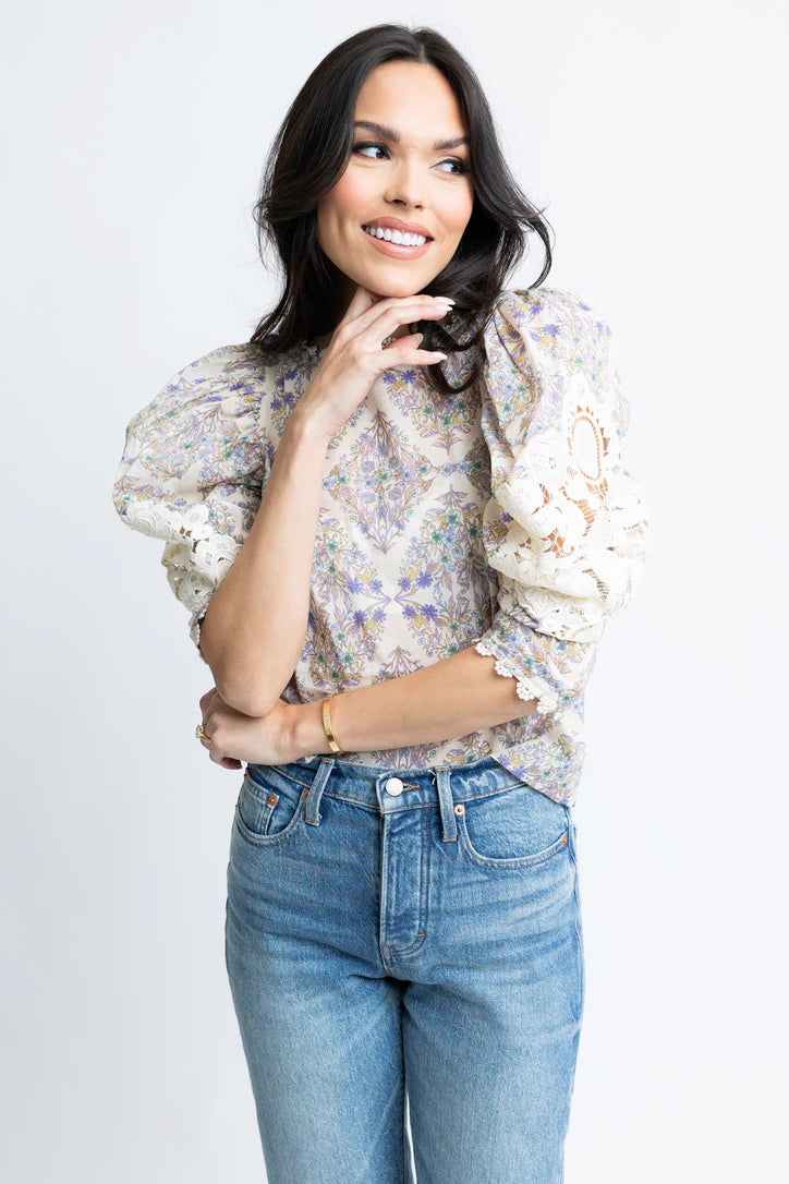 Boho Floral Crochet Sleeve Top