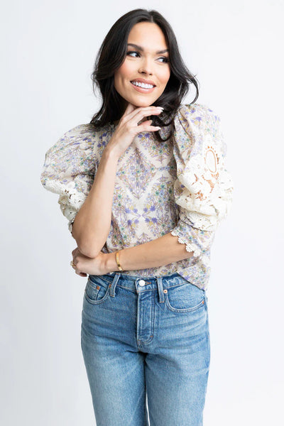 Boho Floral Crochet Sleeve Top