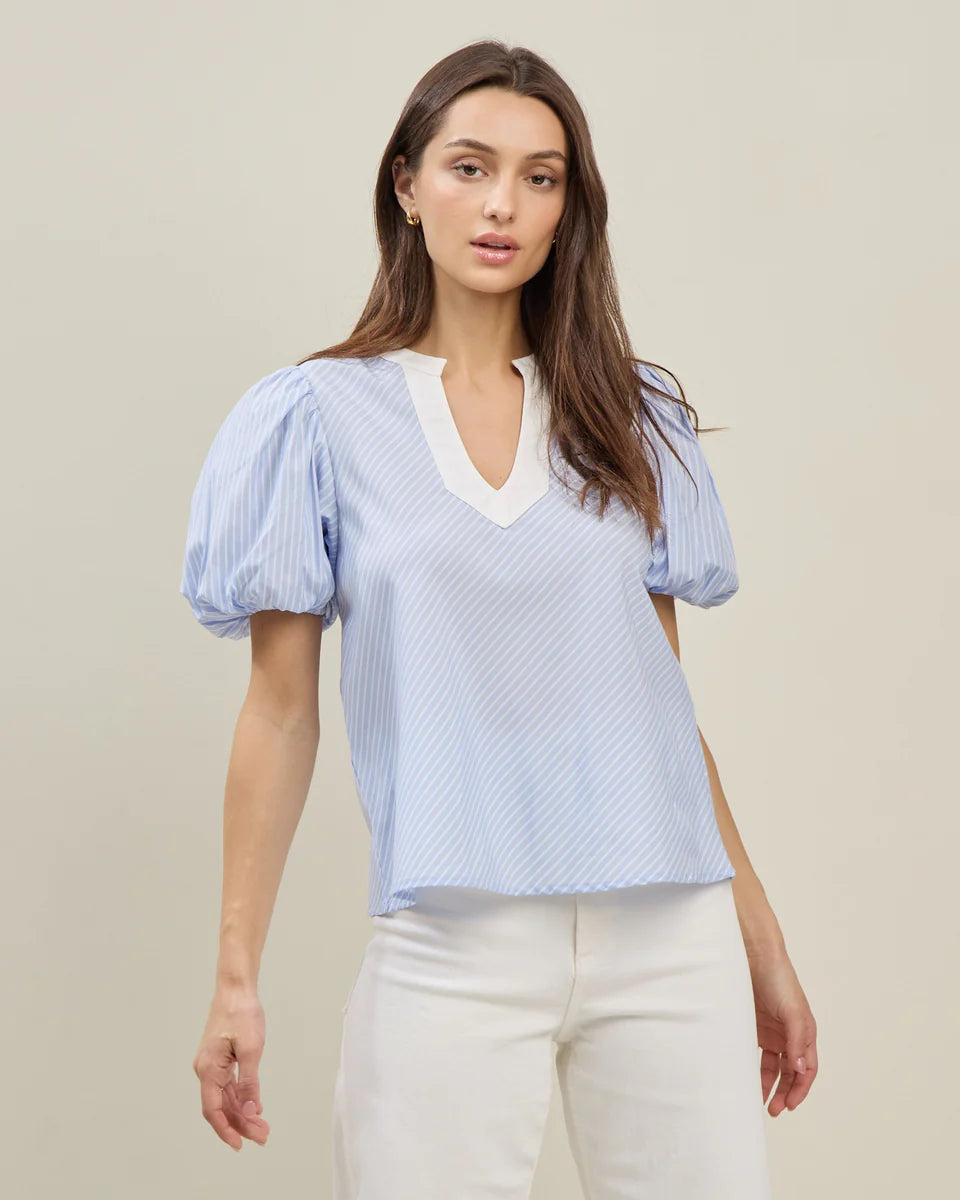 Pinstripe puff sleeve top
