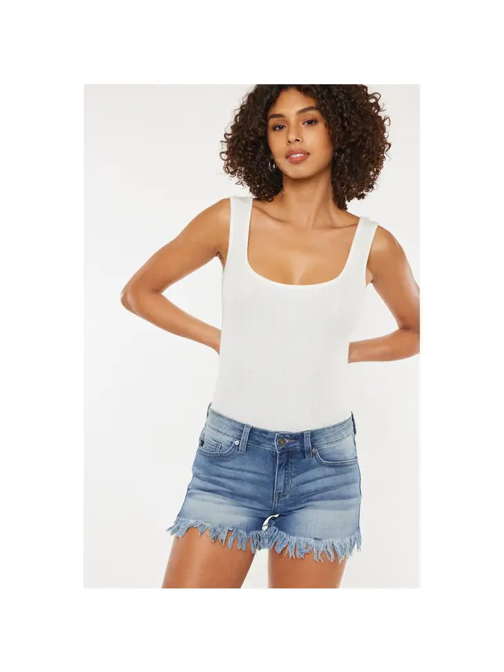 Mid Rise Fray Hem Shorts