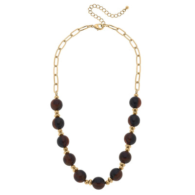 Jade Resin Ball Bead Chain Link Necklace in Tortoise