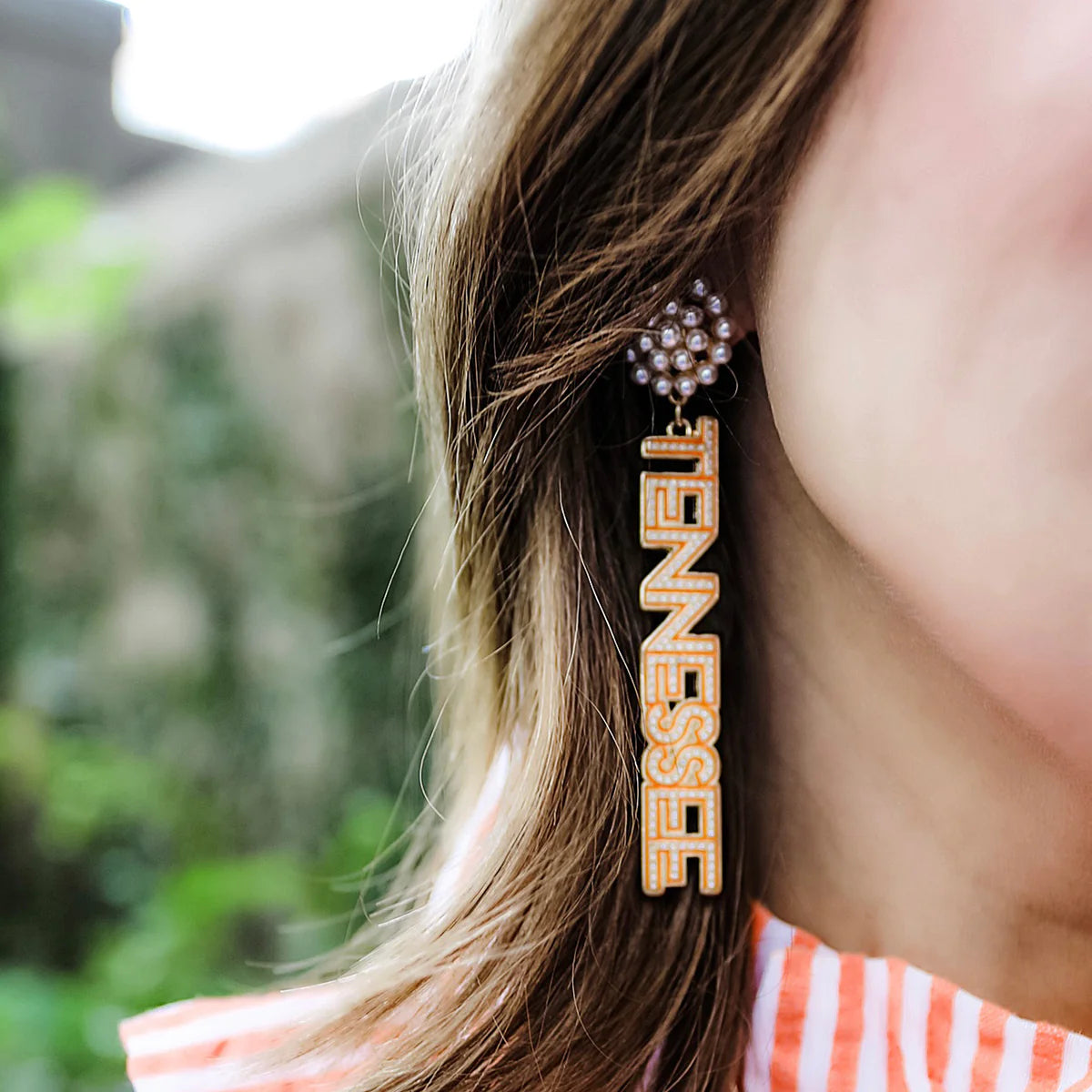 University of Tennessee Pearl Cluster Drop Earrings in Orange & White