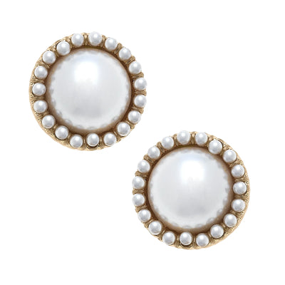 Ellie Pearl Stud Earrings in Ivory