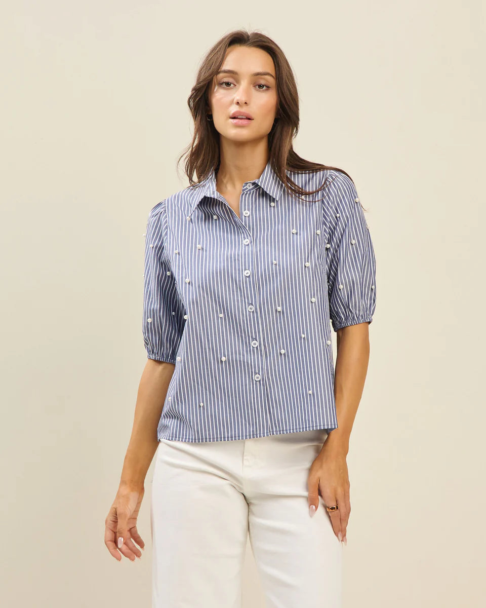 Faux pearl embellished blouse