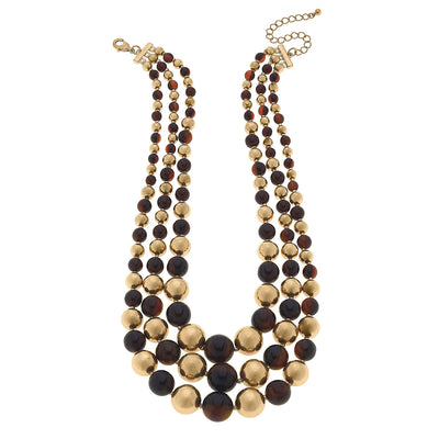 Kimberly Resin & Worn Gold Layered Statement Necklace in Tortoise