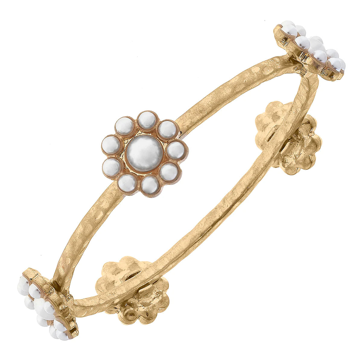 Caine Pearl Flower Bangle in Worn Gold