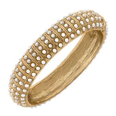 Jagger Pearl-Studded Statement Bangle in Ivory