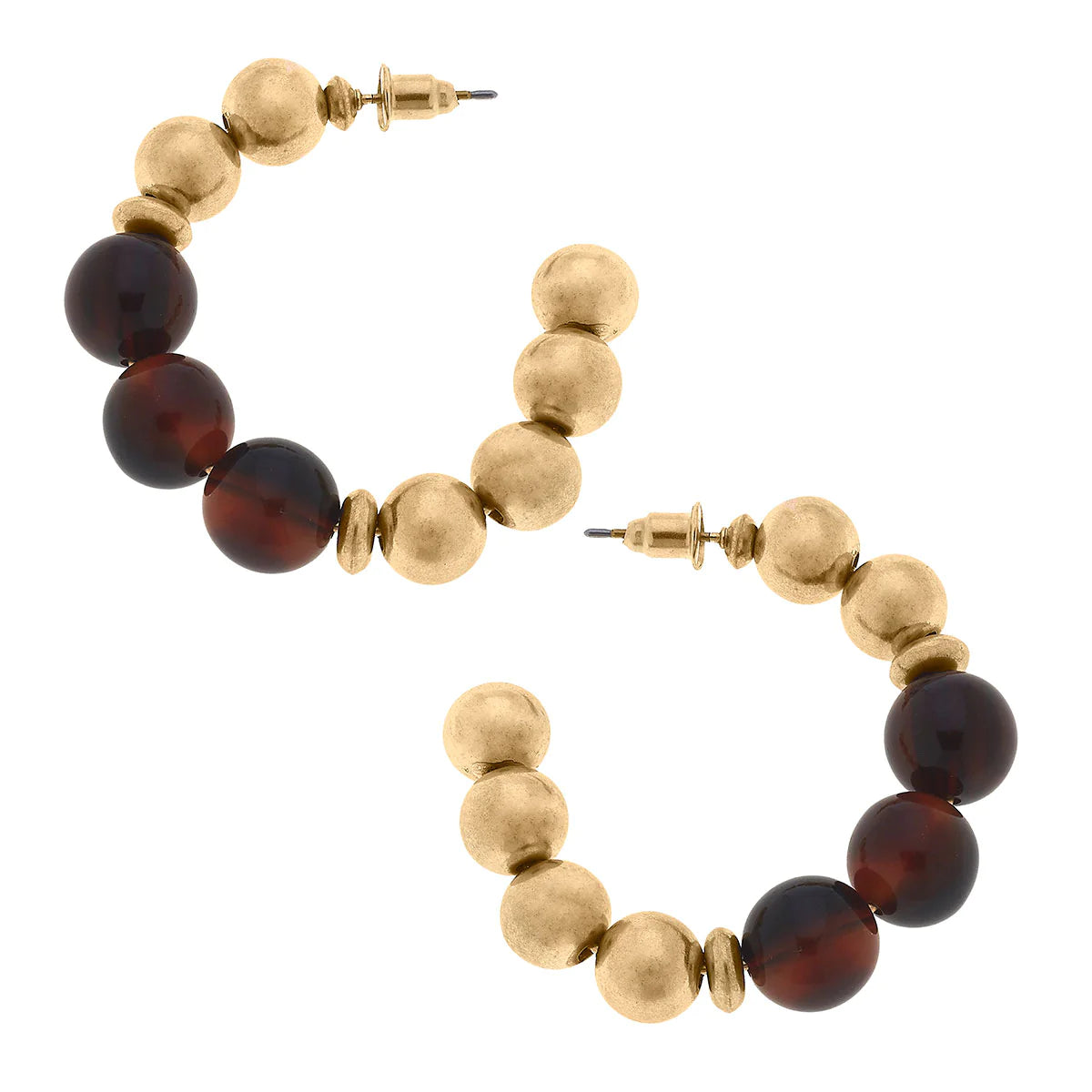 Wynter Resin & Worn Gold Ball Bead Hoop Earrings in Tortoise