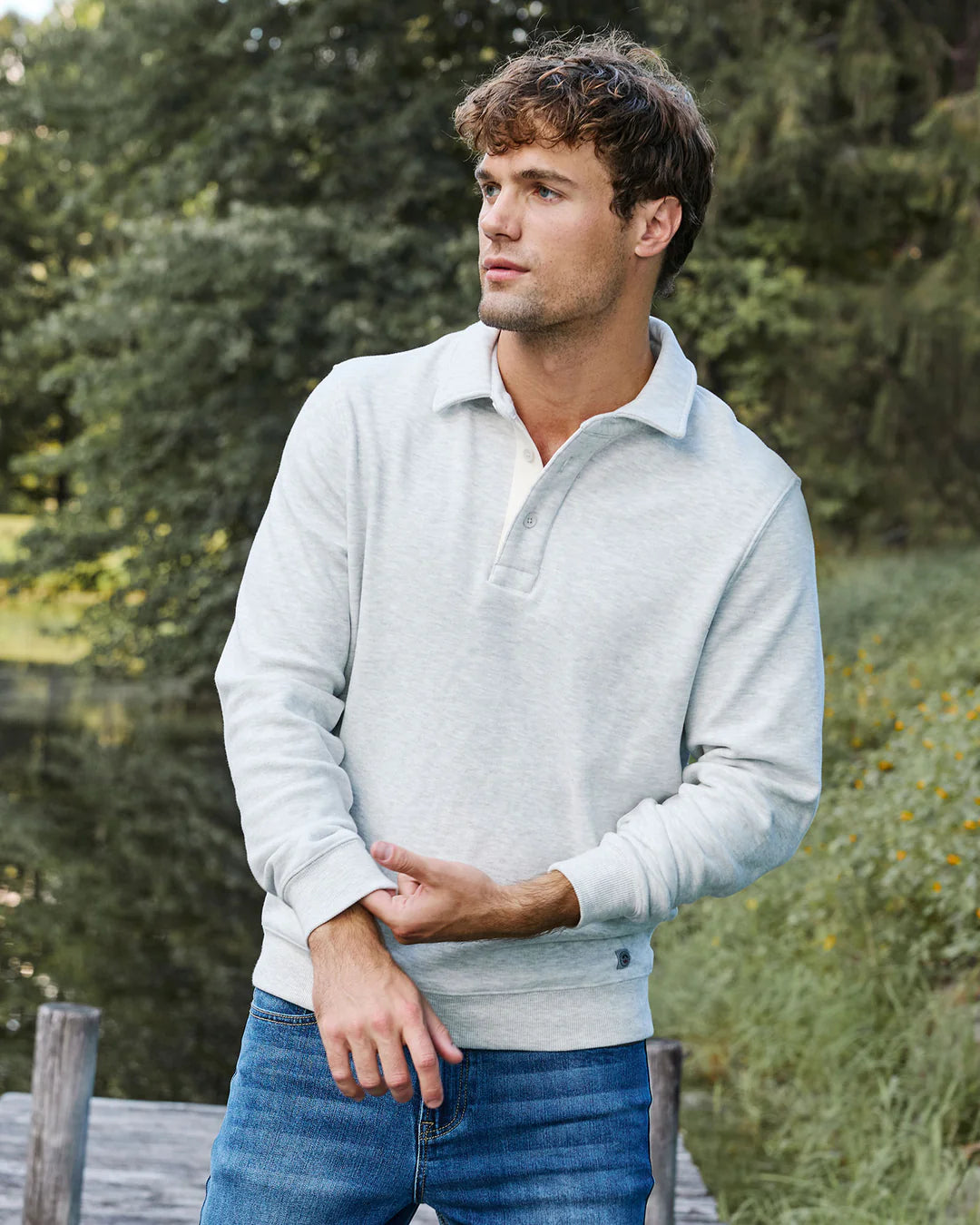 NEWTON FLEECE POLO- GREY HEATHER