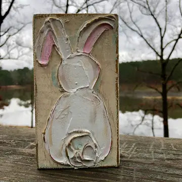Easter Bunny Rabbit Handmade Textured Wood Block
