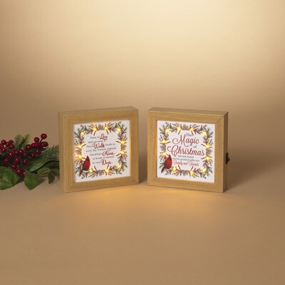 6.3"L B/O Lighted Wood Holiday Cardinal Design Block- Assorted