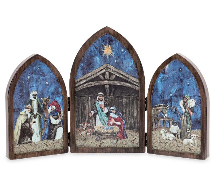 Wooden Tri-Fold Nativity Scene Shelf Sitter