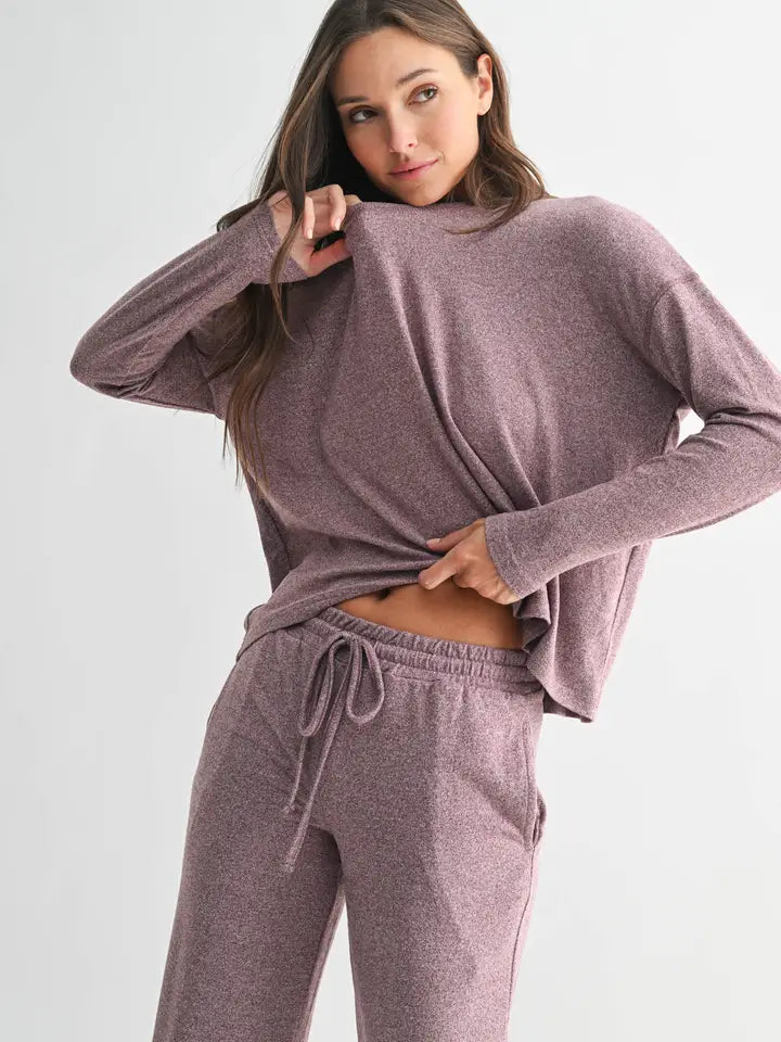 Brushed Hacci Lounge Back Pleat Long Sleeve Top