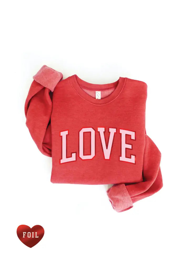 Love Foil Graphic Sweatshirt- Cranberry