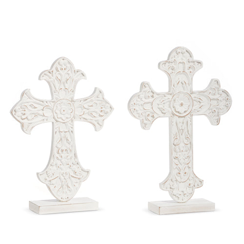 14.75" Distressed Cross on Stands Set