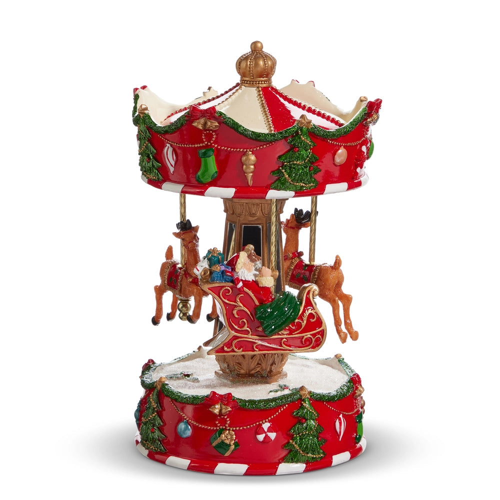 8.5" Animated Musical Santa's Sleigh Carousel