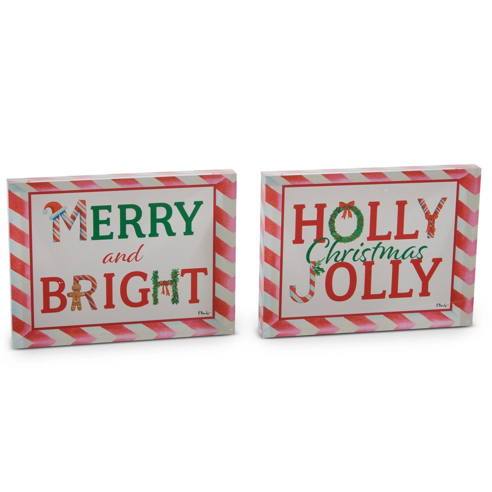8" Candy Cane Greetings Acrylic Blocks
