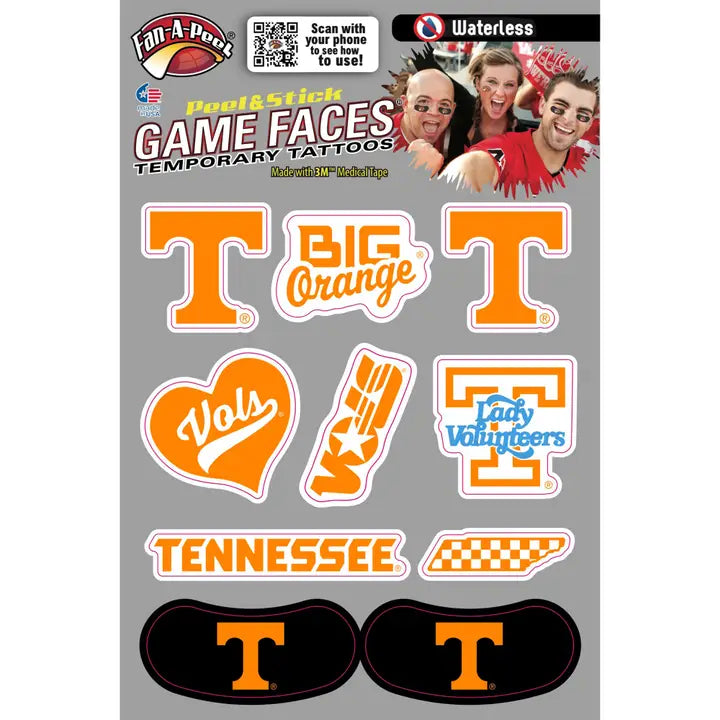 Tennessee Game Day Face Tattoos Assorted