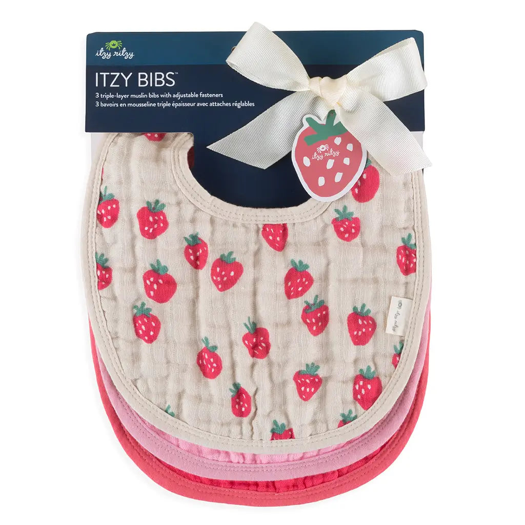 Itzy Muslin Bibs- 3pk- Strawberry