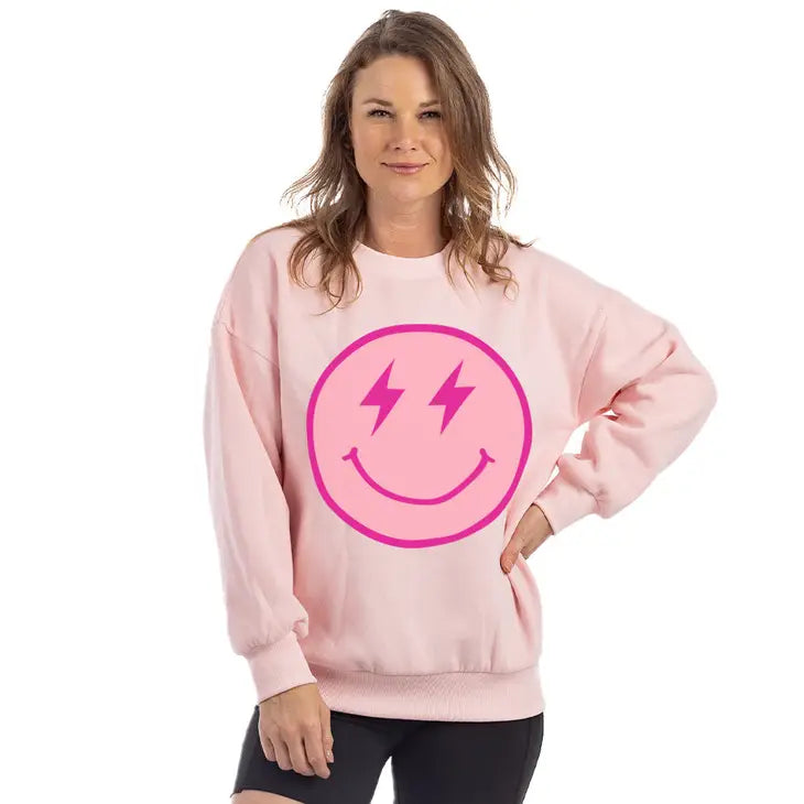 Pink Lightning Happy Face Sweatshirt