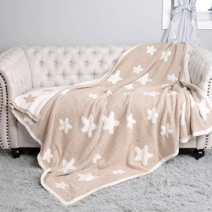 Beige Star Print Soft Throw Blanket