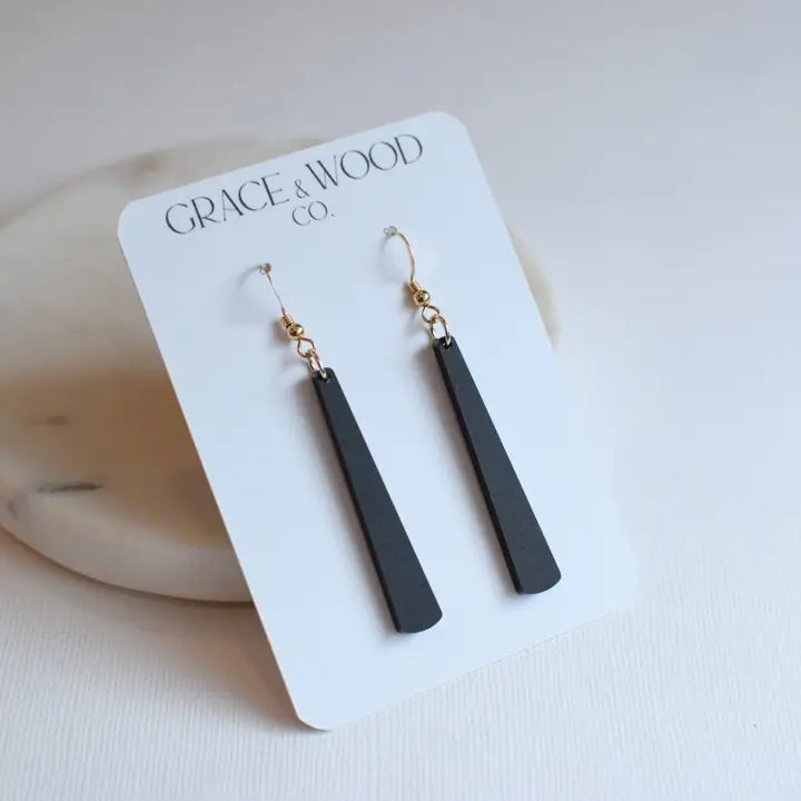 Grace & Wood Black Skinny Drop Earrings