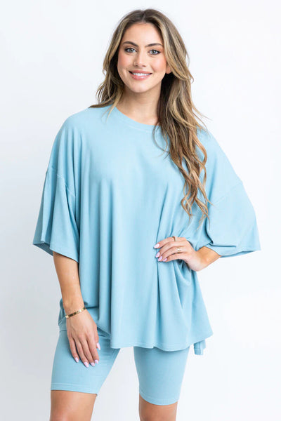Solid Ribbed Crew Knit Tunic