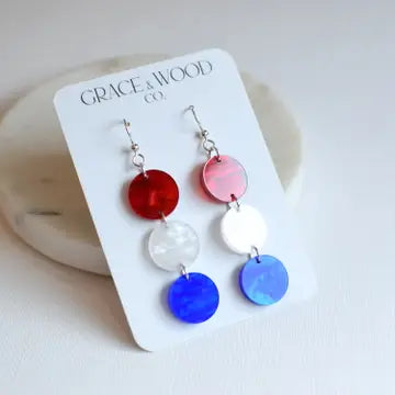 Grace & Wood Patriotic Pearl Triple Circle Earrings