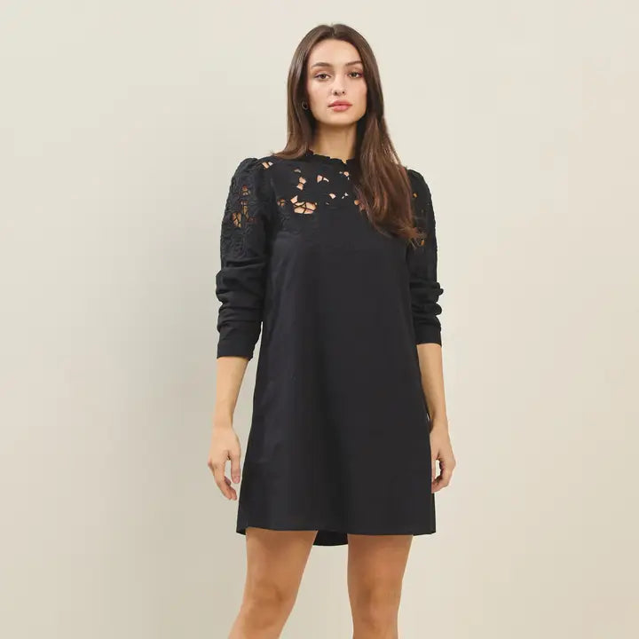 Embroidery Cut Out Detailed Mini Dress