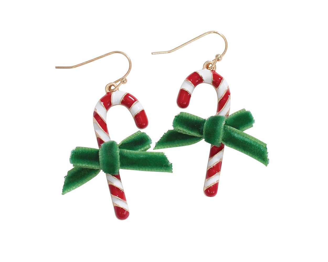 Candy Canes Velvet Bows Earrings
