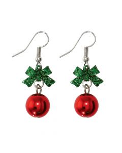 Green Bow Red Ornament Earring