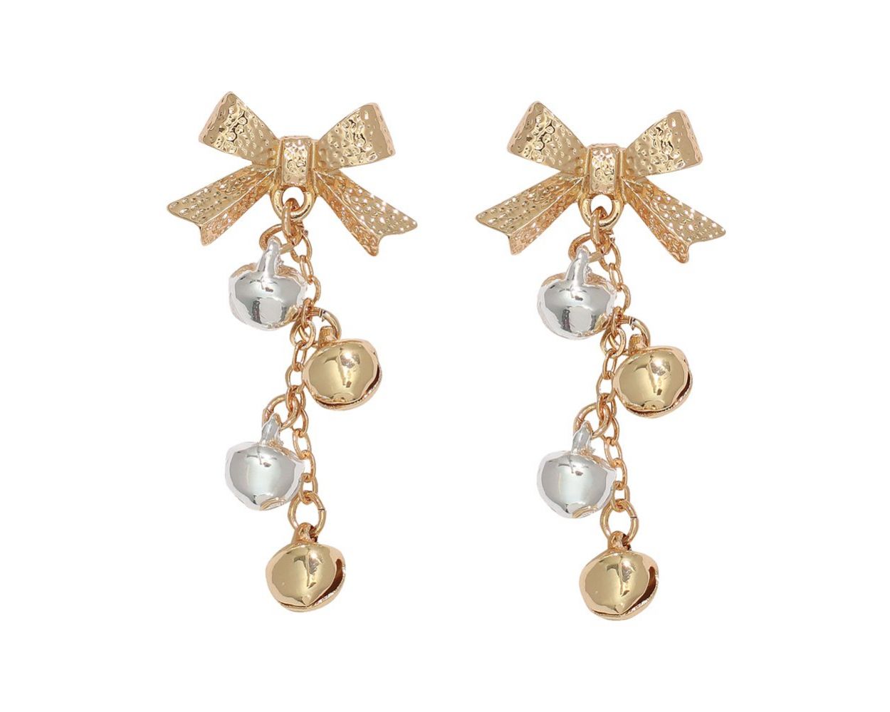 Two Toned Textured Bows and Bells Earrings