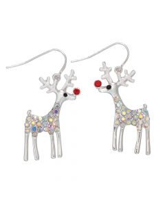 Silver Rudolph W/ AB Crystal Stud Earrings