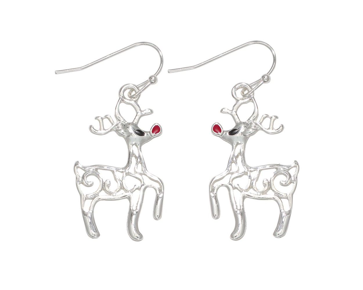 Prancing Open Silver Rudolph Earrings
