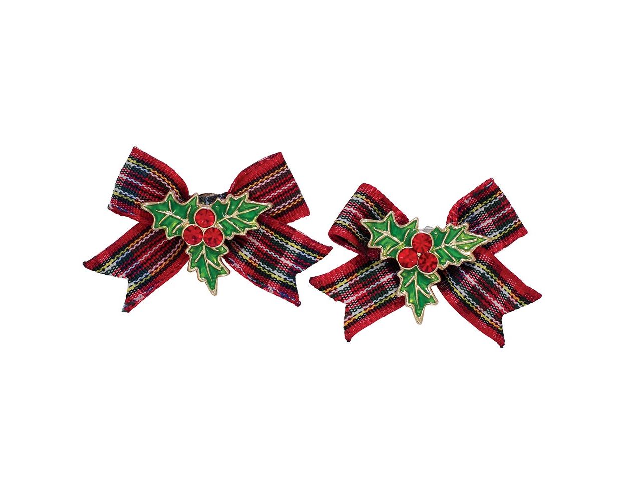 Plaid Bows W/ Holly Earrings