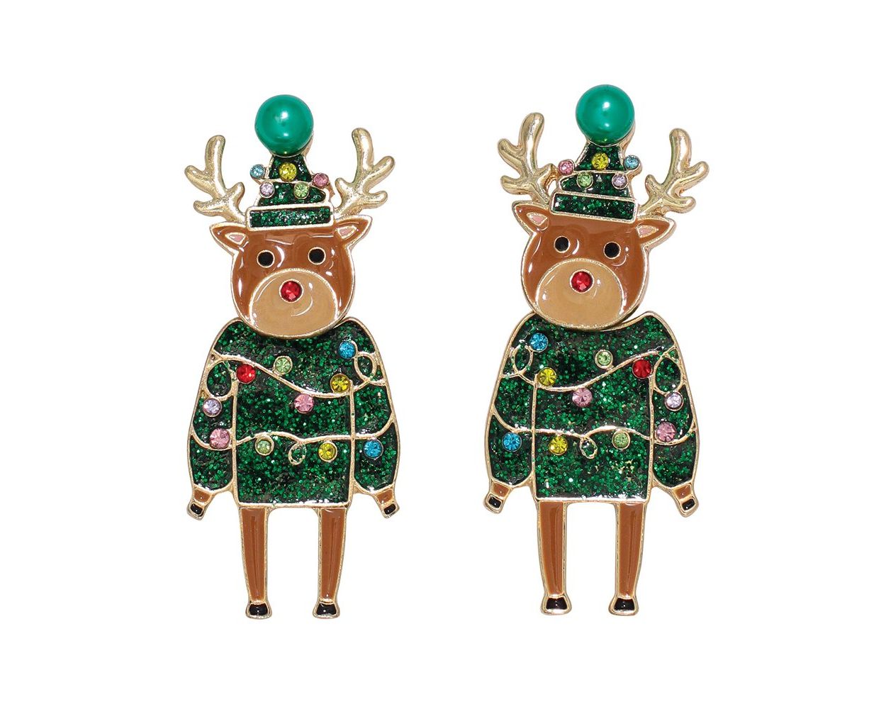 Sparkly Green Rudolph Earrings