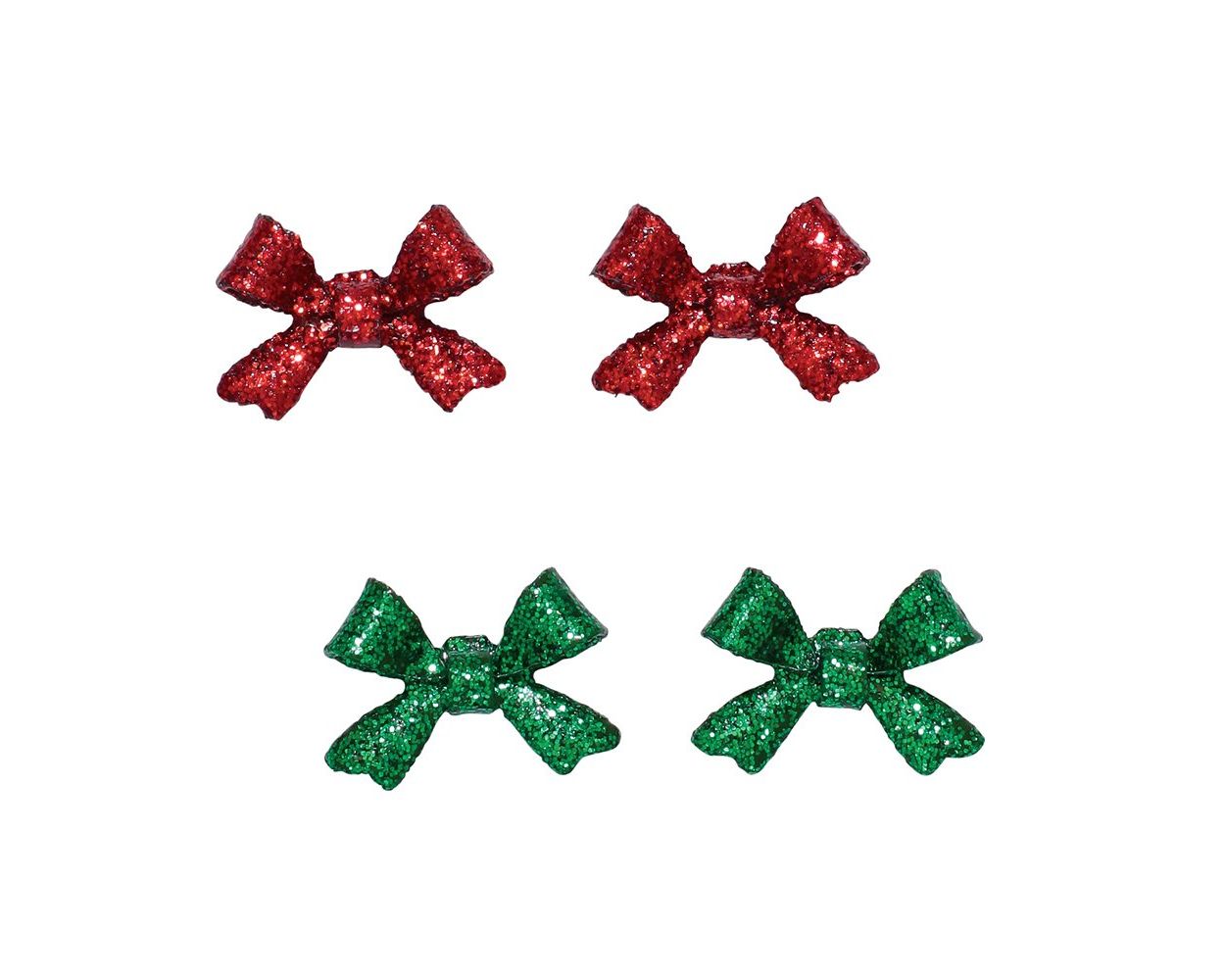 Red and Green Glitter Bows Stud Earrings DUO