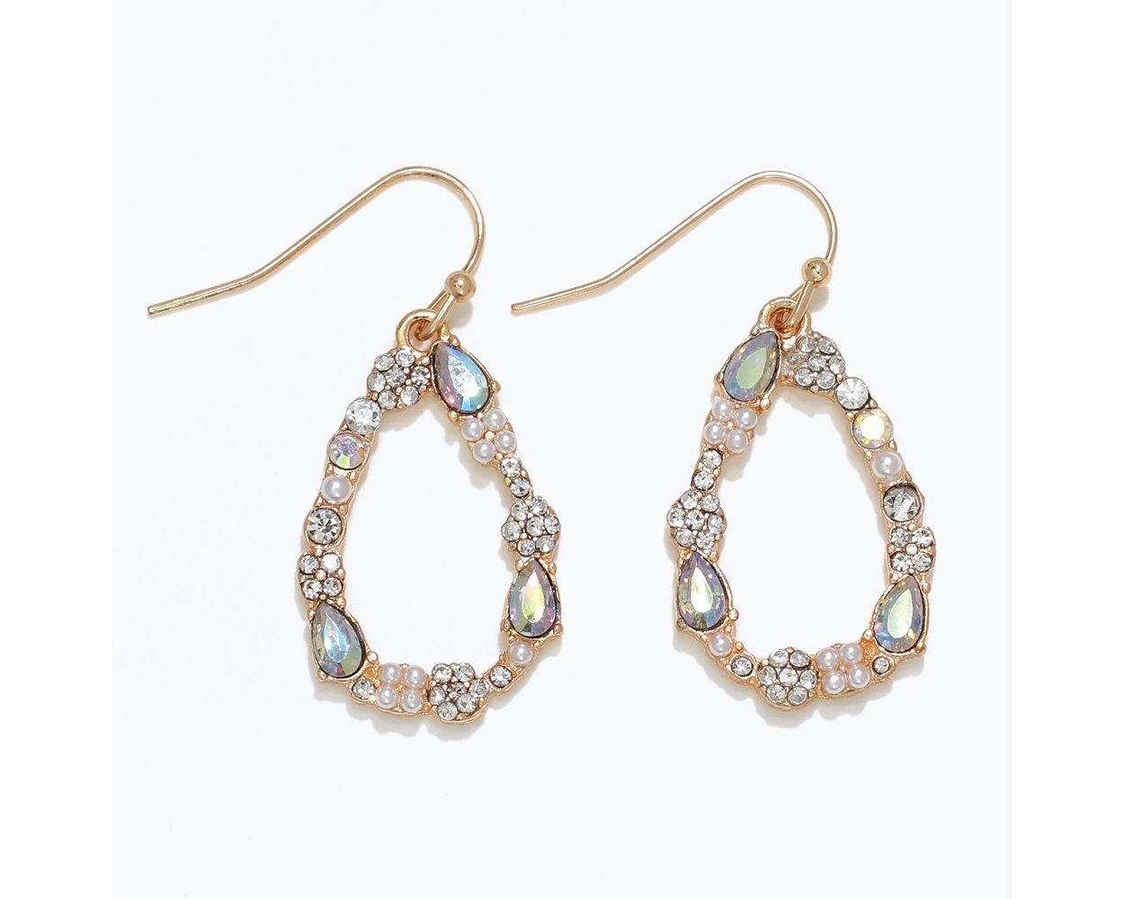 Gold Earring W/ Crystals and Pearls