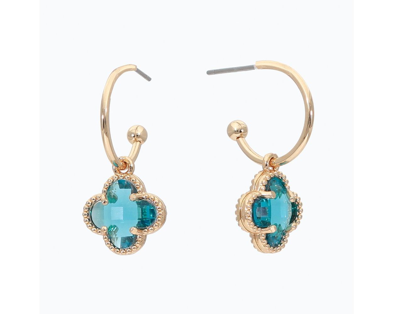 Gold Earrings W/ Blue Crystal Clover