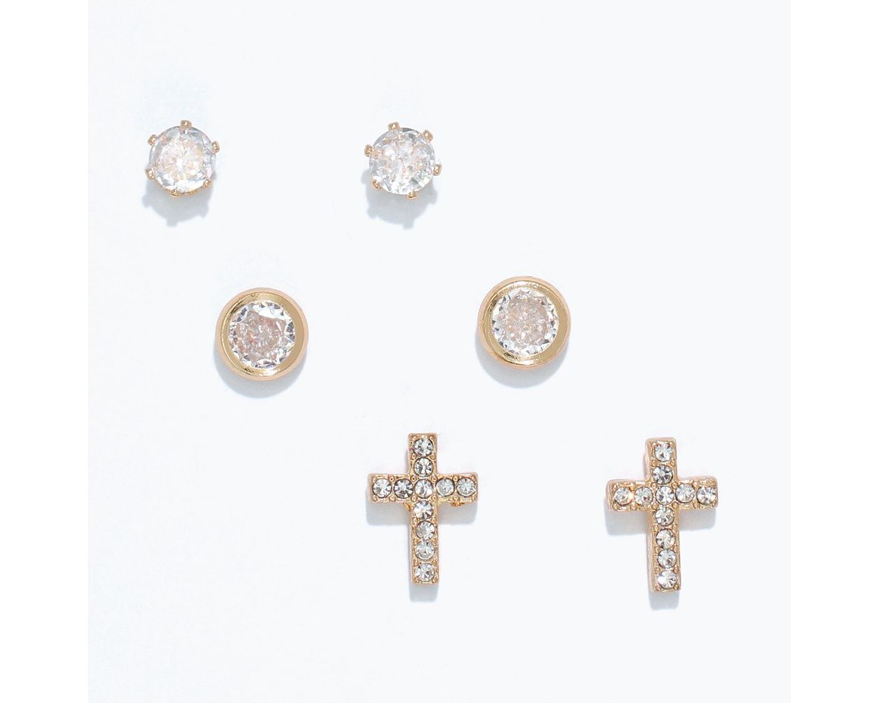Trio of Studs and Crosses Gold