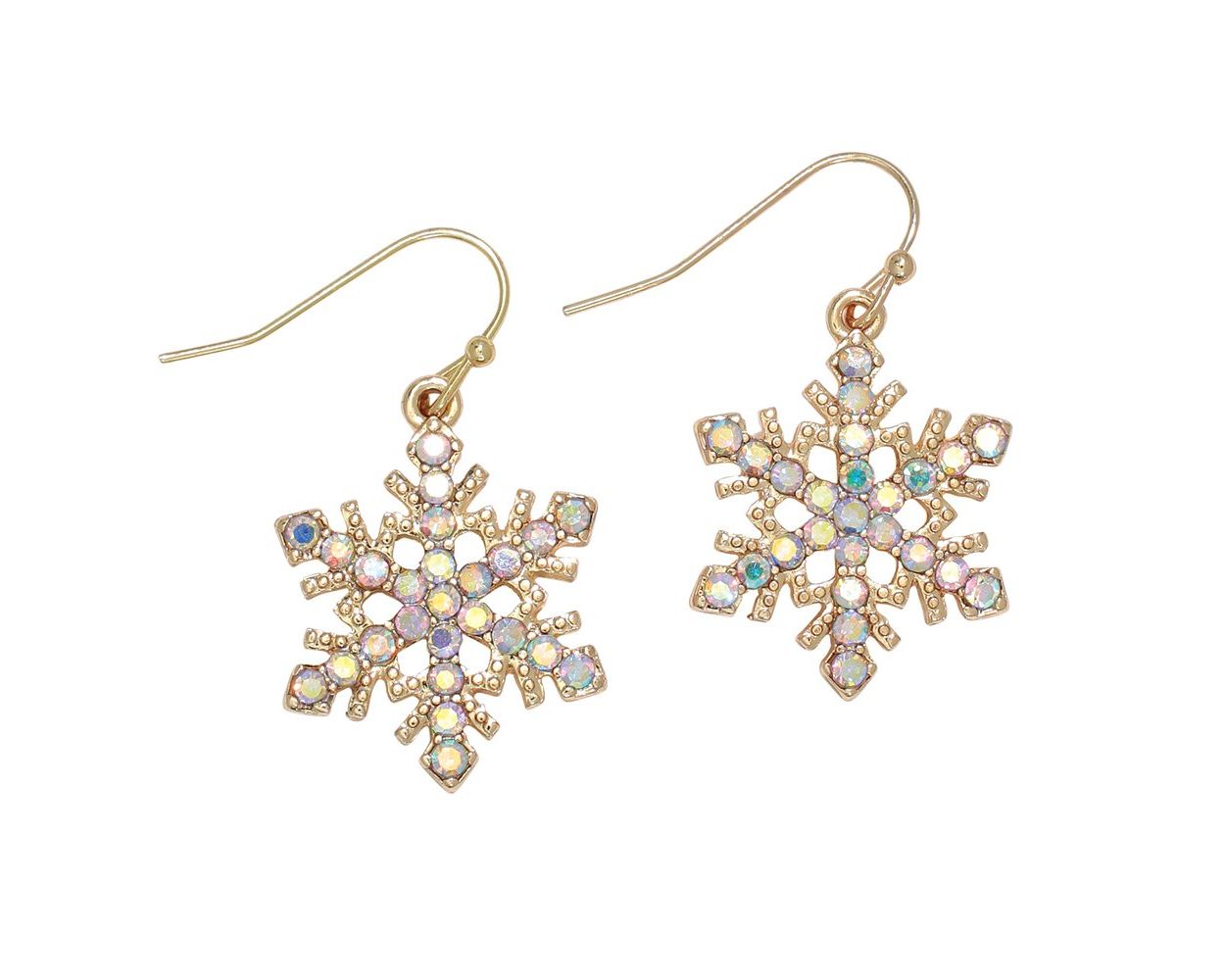 Gold Snowflakes W/ AB Crystals Earrings