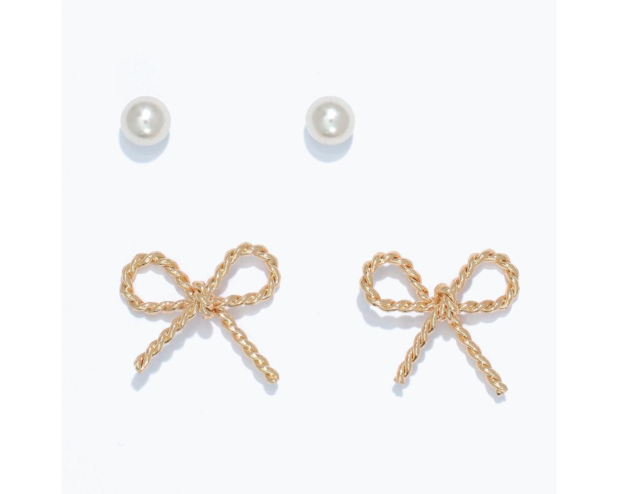 Duo of Pearls and Gold Rope Bow