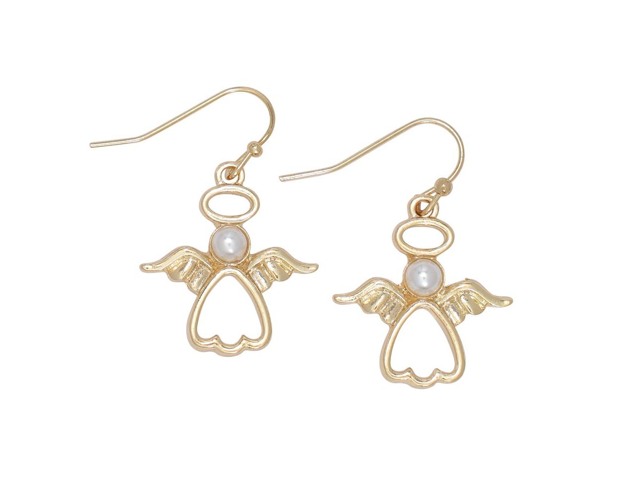 Dainty Gold Open Angels W/Pearls Earrings