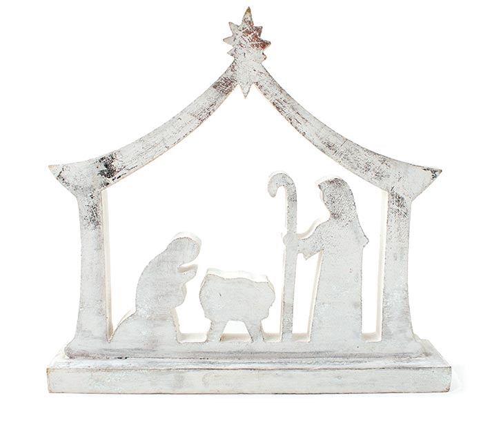 Wooden Whitewashed Nativity