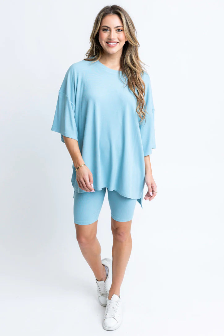 Solid Ribbed Crew Knit Tunic