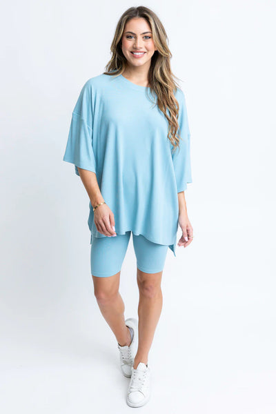 Solid Ribbed Crew Knit Tunic